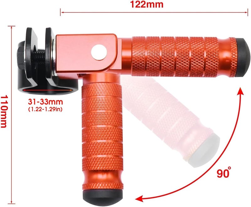 YWLUWEI M8 Motorcycle Foot Rests Fit 1.22-1.29in Motorbike Brackets Foldable Foot Pegs Front Footpeg Rear Footpeg Anti-Skid Rearsets Folded Footrest 90 Degree Fixed Folding Passenger Pedal Supports (Orange) - Image 4